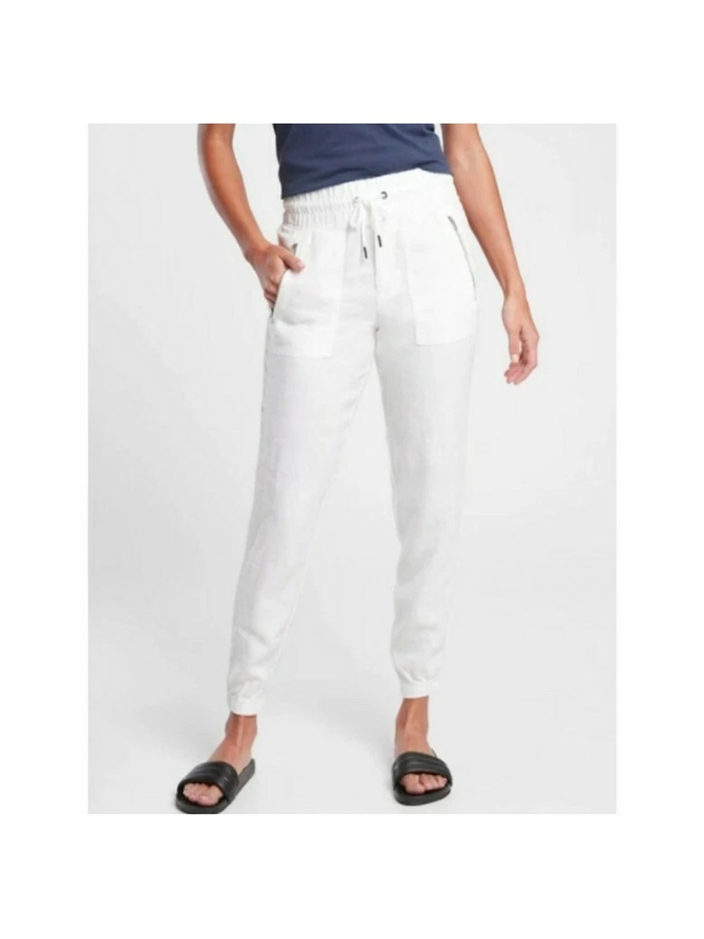 NWTs Athleta | Women’s Cabo 100% Linen Joggers in white Size 4